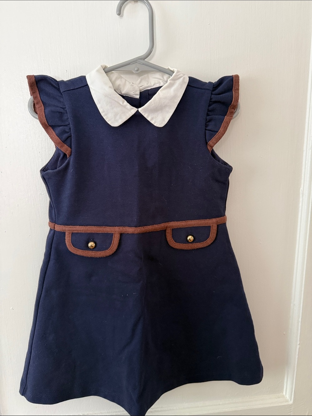 Janie and Jack Navy Dress with White Collar and Brown Trim